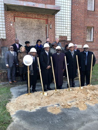 Front Row: Senator John L. Scott, Jr., President Ernest McNealey, Bishop Samuel L. Green, Sr., Board of Trustees Chairman, Reverend Edward H. McDowell, Jr., District 2 Councilman, and Jerome Simons, GMK Inc. Senior Architect Second and Third Row: Members 