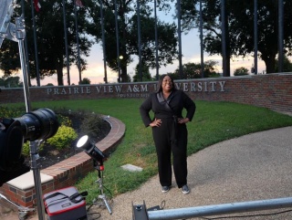 Emmy Award-winning host Loni Love onset at Prairie View A&M University