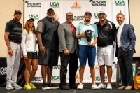 Joseph Stills, Jim Thorpe Invitational 2022 Champion Pictured L -R: Michael Chappell, UGA, Kayla Williams, UGA, Percy Wells, Coke Florida, Thomas Benford, Coke Florida, Joseph Stills, JTI Champion, Jim Thorpe, Tarek, DeLavallade, UGA (Photo: Business Wire