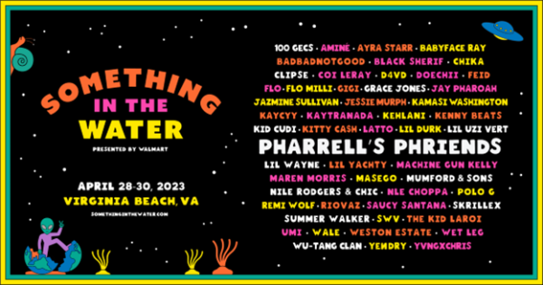 (BPRW) Clipse, Grace Jones, Kid Cudi, Lil Wayne, Mumford & Sons, Kehlani, Maren Morris, Summer Walker, Skrillex, Wu-tang Clan, Pharrell’s Phriends and More Will Perform at Pharrell Williams’ Something in the Water Festival Presented by Walmart | Press releases