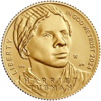 Front of $5 gold coin commemorating abolitionist Harriet Tubman. U.S. MINT