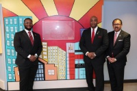 Members of Kappa Alpha Psi Fraternity, Incorporated stand by the Kappa Wall located in the H Clinic at St. Jude Children’s Research Hospital®. (Photo: Business Wire)