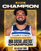 (BPRW) Minnesota Timberwolves’ Karl-Anthony Towns named 2023-24 NBA Social Justice Champion and will receive the Kareem Abdul-Jabbar Trophy