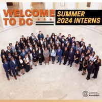 As a feature of the program, CBCF Summer 2024 Congressional and C-Suite Internship cohort are photographed inside the Rotunda of the Cannon House Office Building before a professional headshots photo shoot.