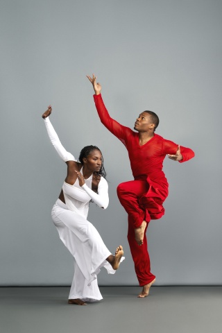 Alvin Ailey American Dance Theater's Coral Dolphin and Solomon Dumas in Ronald K. Brown's Grace. Photo by Nir Arieli