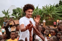 Nate Ament at a basketball camp in Rwanda during a trip in August. Courtesy LIFT Sports