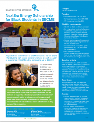 (BPRW) Deadline for The NextEra Energy Scholarship for Black Students in SECME is March 31, 2022 | Black PR Wire, Inc.