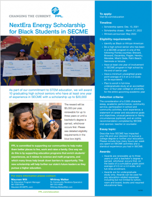 (BPRW) Deadline for The NextEra Energy Scholarship for Black Students in SECME is March 31, 2022 | Press releases