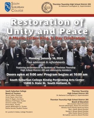 (BPRW) Local leaders to Commemorate the Life of Dr. Martin Luther King, Jr. at South Suburban College on January 16 in the Kindig Performing Arts Center | Press releases